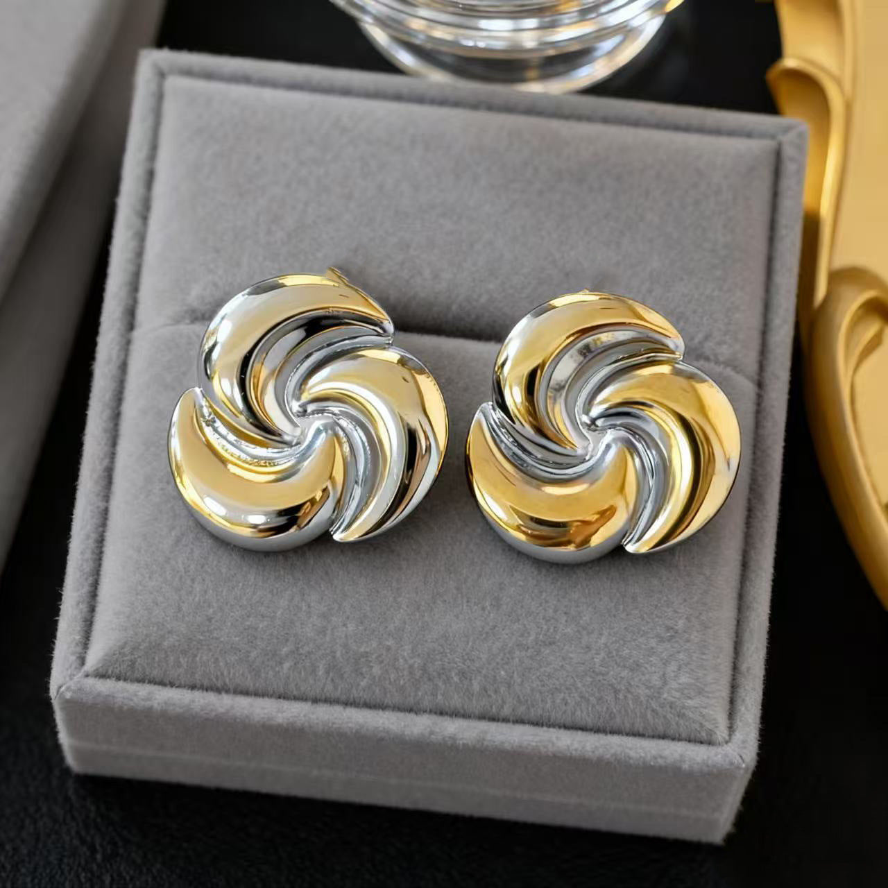 Luxury Elegant Geometric Moon Plated Stainless Steel Earrings for Women