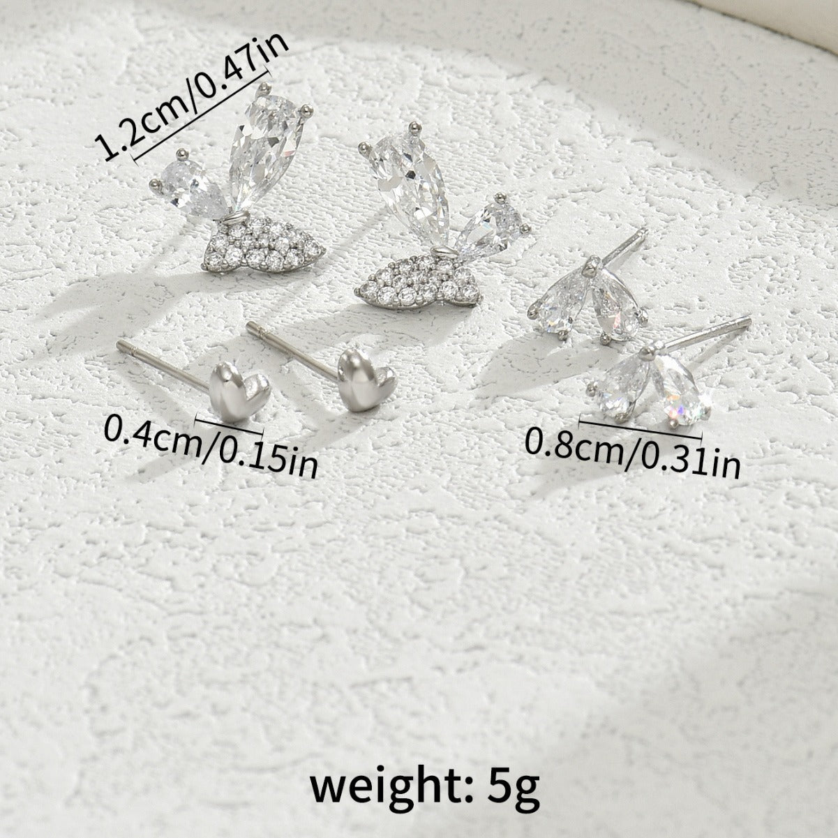 Orecchini a perno a farfalla, dolci e minimalisti, da donna, con intarsi in zircone e perni in acciaio inossidabile