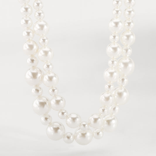 French Vintage Style Geometric Shape Imitation Pearl Choker Necklace Set for Women with Handcrafted Detail