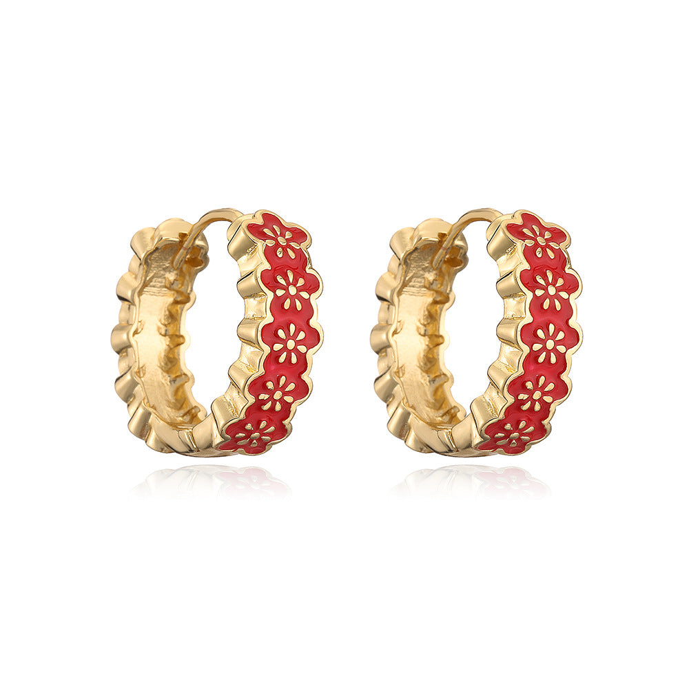 Minimalist Geometric Copper Earrings with Gold Plating and Enamel Finish for Women