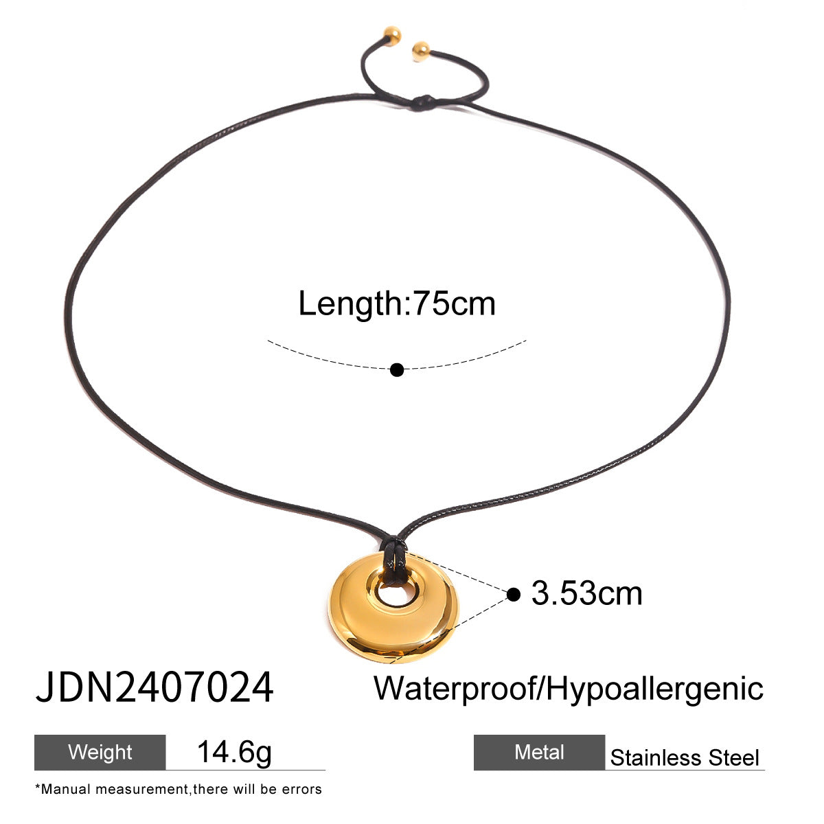 Collar de Acero de Titanio Geométrico Chapado para Mujer con Cordón Negro Cadena Ajustable para Clavícula
