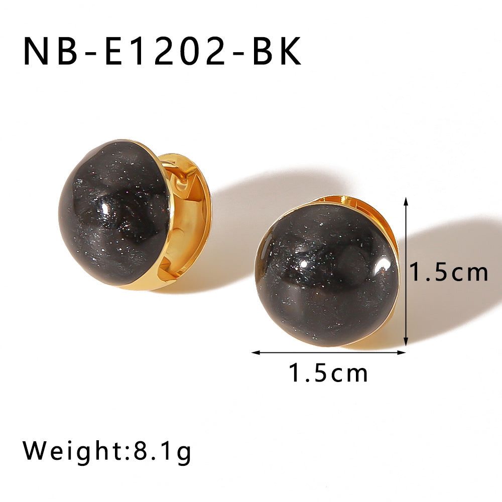 Orecchini da donna in acciaio al titanio con placcatura in oro 18 carati a forma di cuore e sfera, dal design minimalista