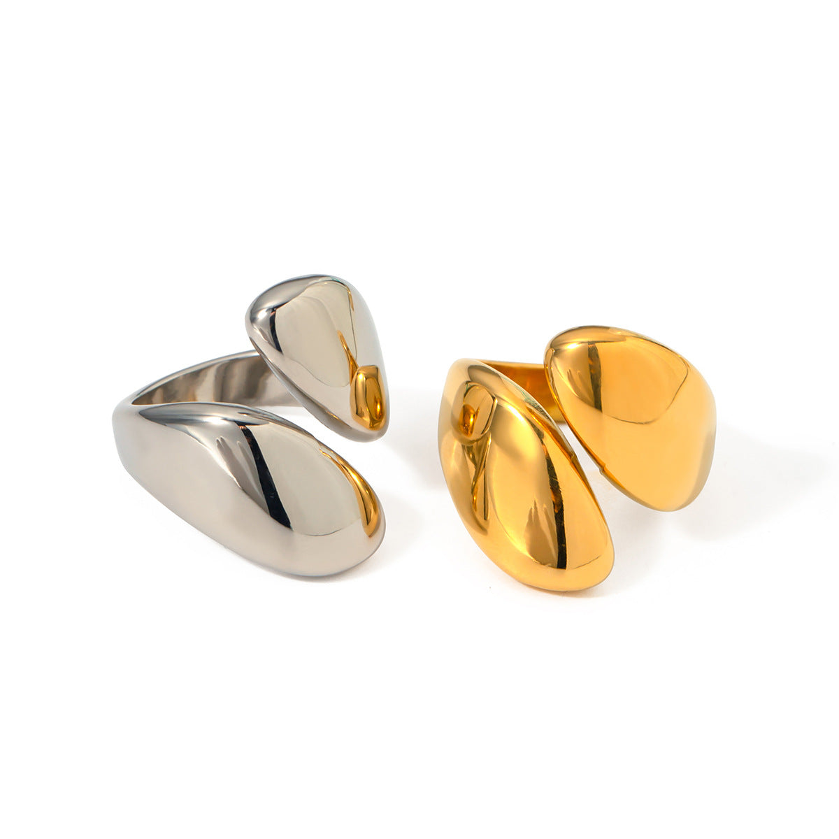 Anillo Abierto Asimétrico Geométrico Minimalista Chapado en Oro de 18K Acero Inoxidable Joyería de Moda para Mujer