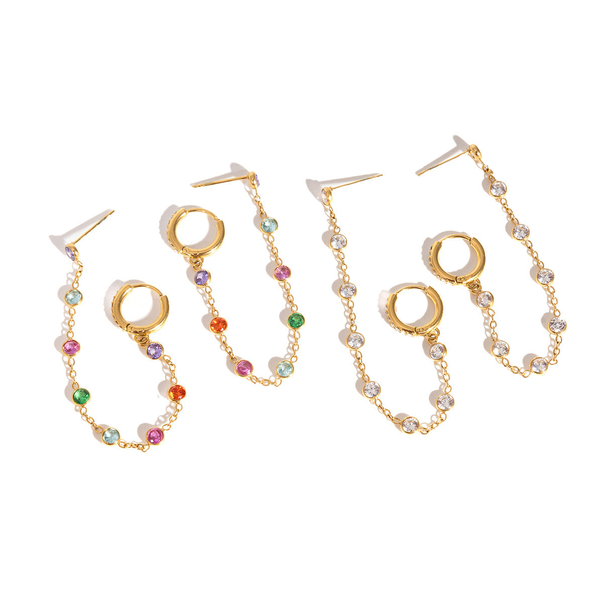 Elegant Geometric Stainless Steel Plated Rhinestone Tassel Earrings for Women