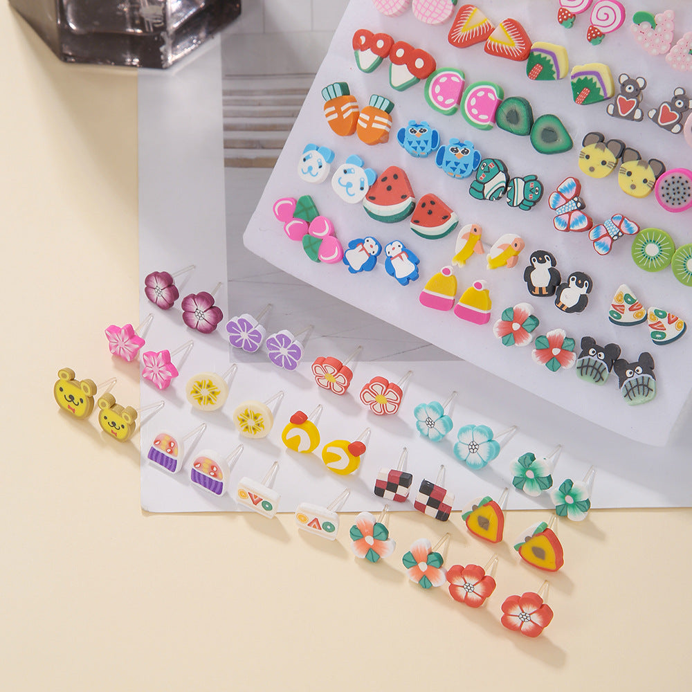 Cute Cartoon Geometric Round Resin Drip Oil Stud Earrings for Women