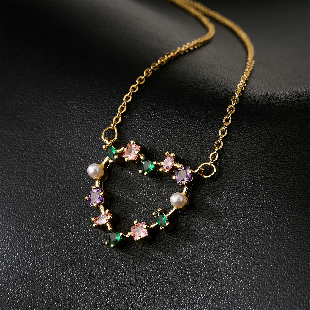 Collana pendente a forma di cuore minimalista in rame placcato oro 18K con zirconi per donna