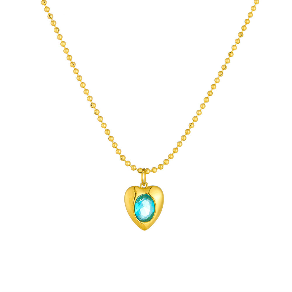 Collana girocollo da donna con ciondolo a cuore in vetro con strass intarsiati, geometrico ovale, minimalista, alla moda, su catena a sfera in acciaio inossidabile