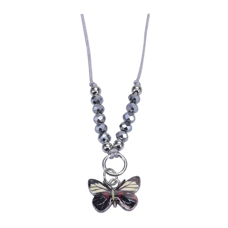 Sweet Colorful Crystal Butterfly Beaded Bracelet Silver Plated Unisex Hand Jewelry