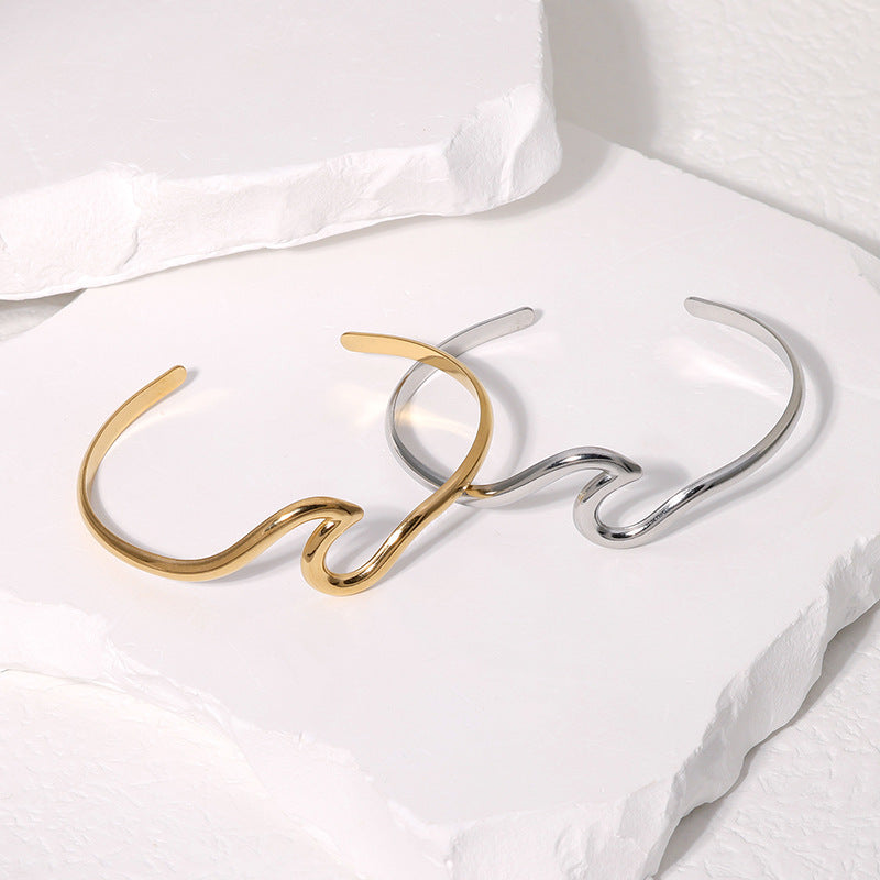 Minimalist Geometric Titanium Steel Bracelet for Women with Electroplated Finish, Hypoallergenic Stainless Steel Cuff