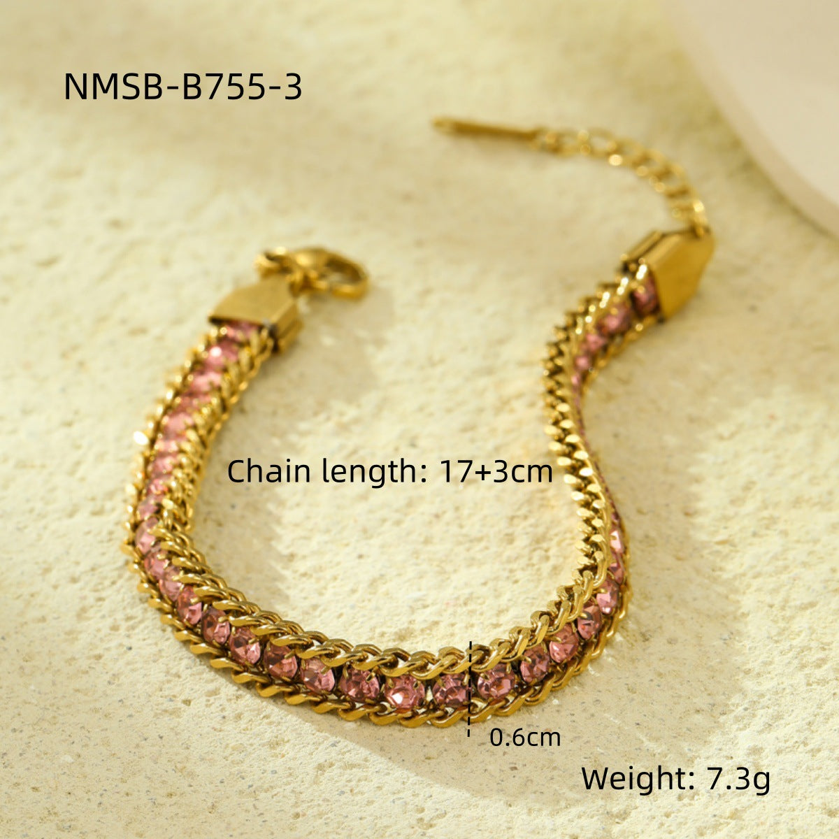 Minimalist Stainless Steel Bracelet with Titanium Steel Base, 18K Gold Plated Finish, and Colorful Zircon Inlay for Women