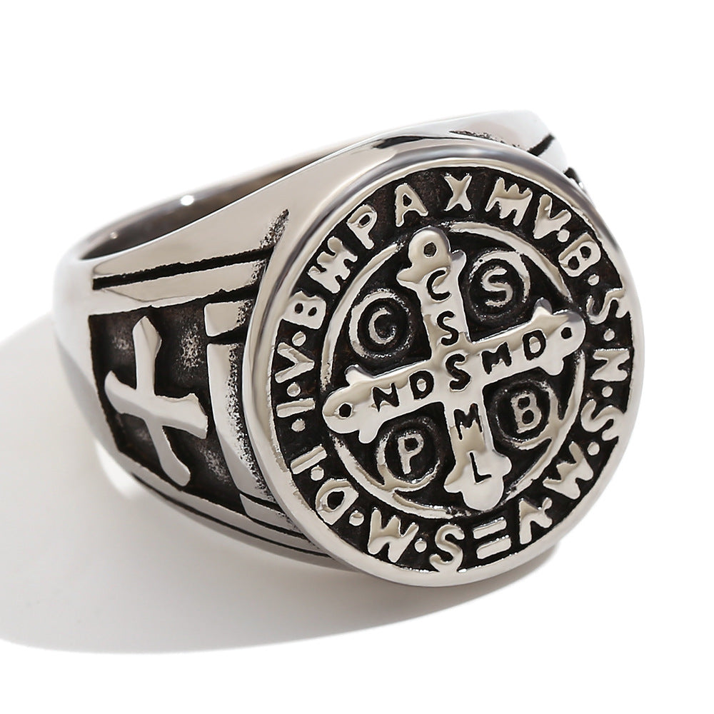 Anello da Uomo in Acciaio Inossidabile Stile Hip Hop Geometria Placcato Oro 18K Nero Vintage a Croce