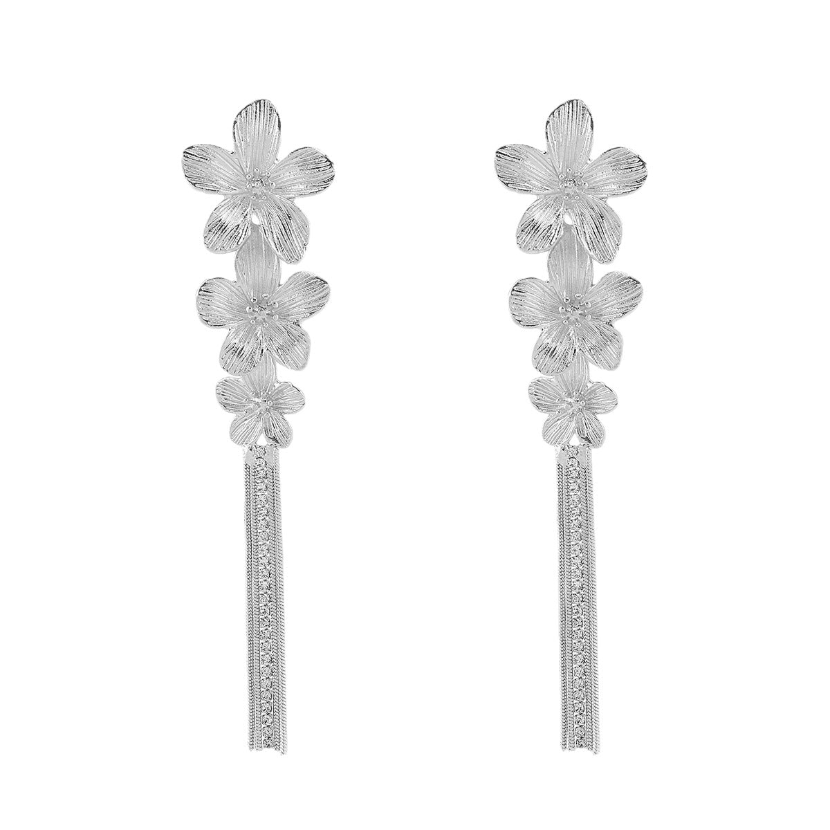 Pendientes de borla florales de lujo para mujer con incrustaciones de diamantes de imitación y base de aleación
