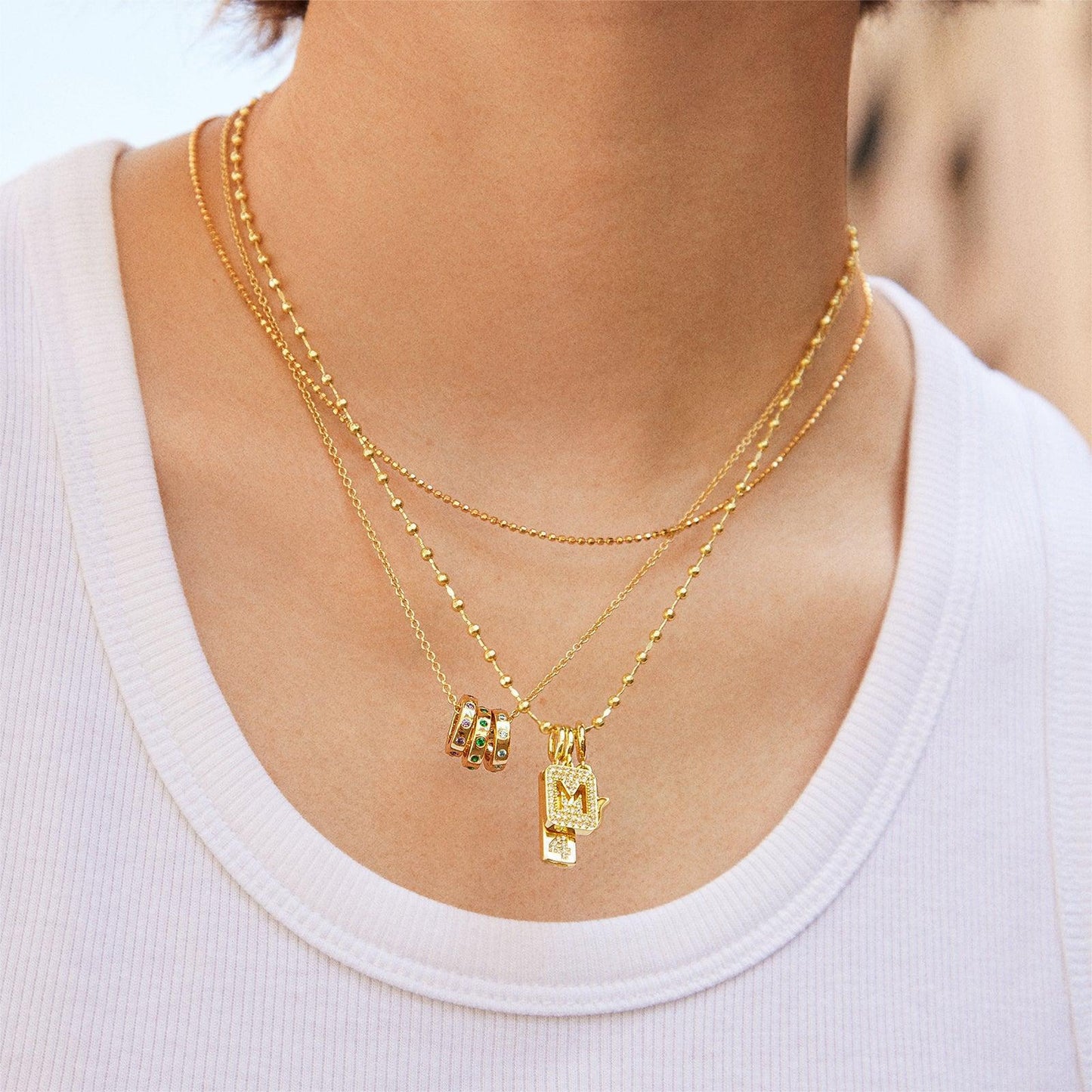 Vintage Round Geometric Titanium Steel Gemstone Inlay Necklace for Women DIY Charm Bar