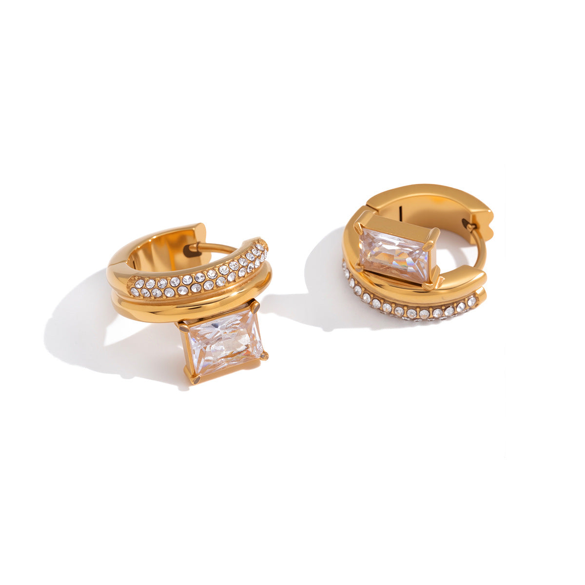 Elegant Geometric Square Stainless Steel Plated Cubic Zirconia Earrings for Women