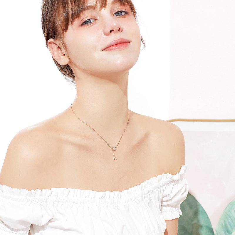 Minimalist Geometric Titanium Steel Roman Numeral Pendant Necklace for Women and Men with Plated Finish and Clavicle Chain Style