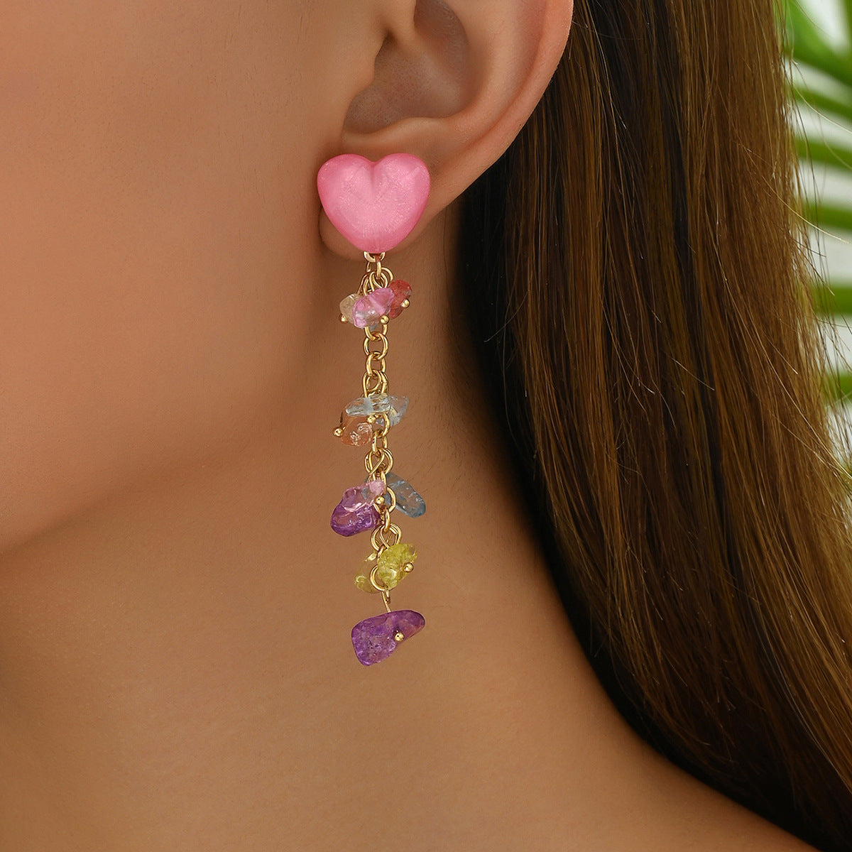 Pendientes de resina con forma de corazón minimalista y dulce para mujer con incrustaciones de cristal y postes de acero inoxidable