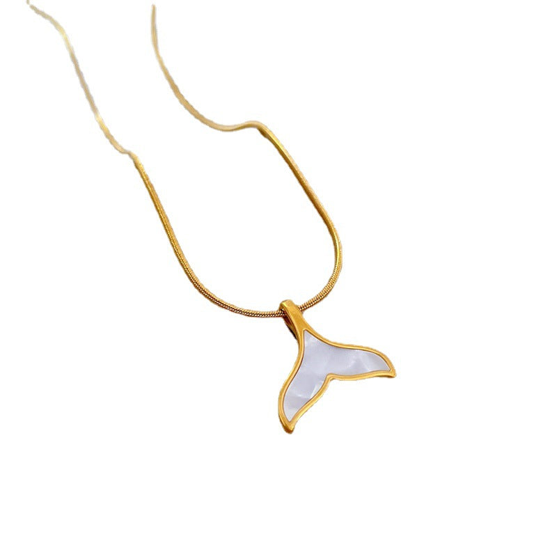 Collana Girocollo Minimalista in Acciaio al Titanio con Ciondolo a Goccia Geometrica e Coda di Pesce, Unisex