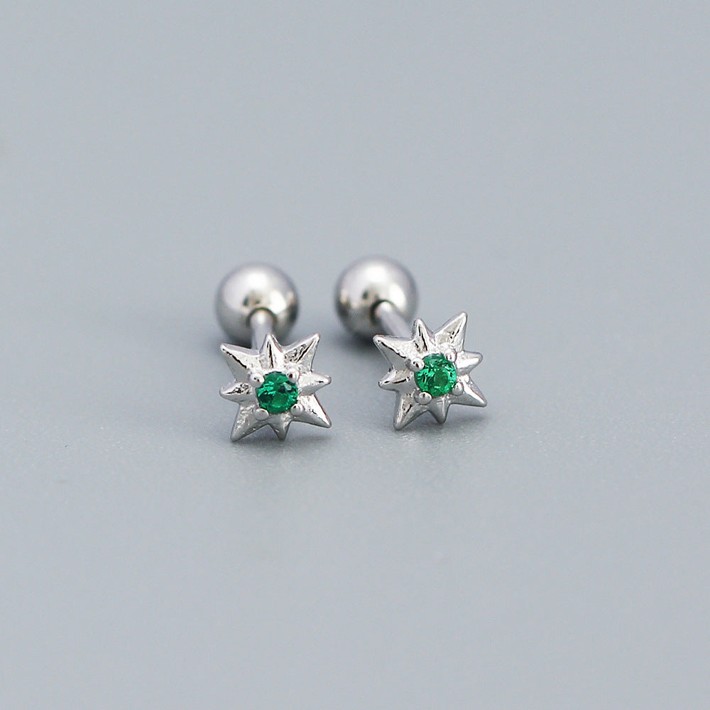 Minimalist 925 Sterling Silver Star Inlay Stud Earrings for Women