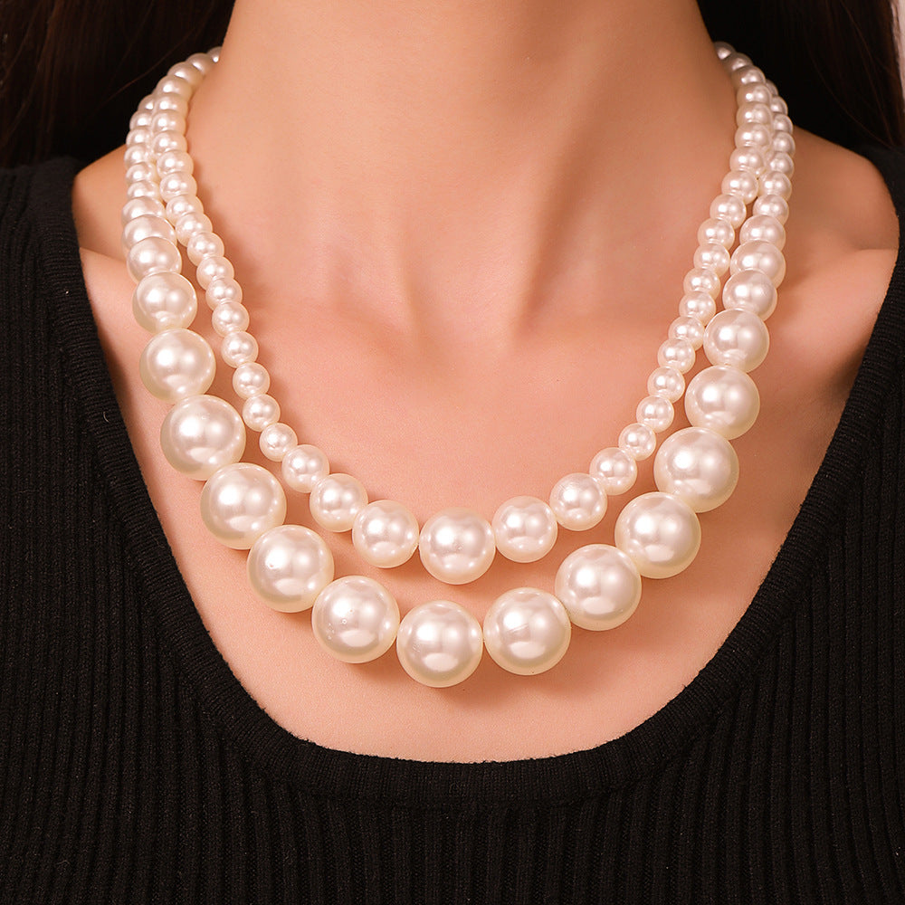 Vintage Sweet Geometric Glass Pearl Stainless Steel Plated Necklace Cable Chain Choker