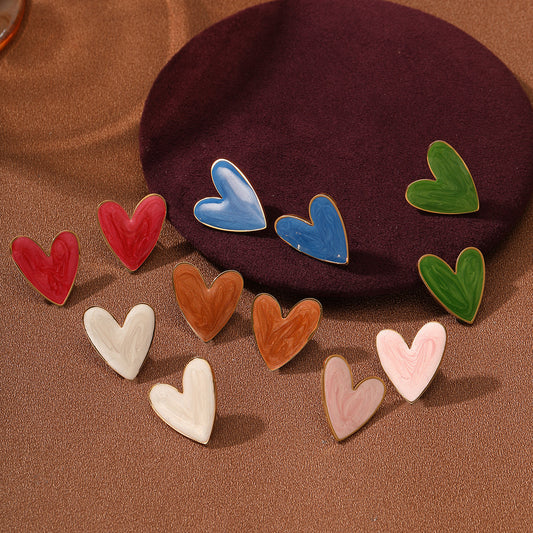 Orecchini a perno a cuore retrò in stile francese, in acciaio al titanio, con smalto colorato, design chic minimalista, leggeri e lussuosi, per donna