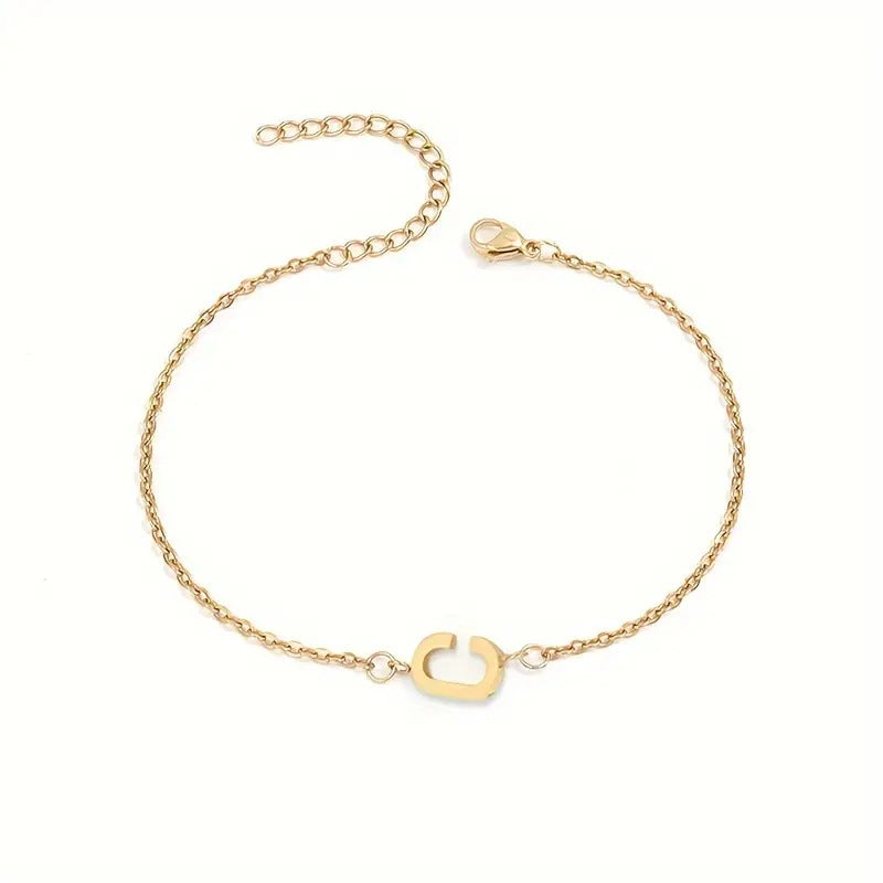 Braccialetto Minimalista con Lettera in Acciaio Inossidabile Placcato Oro Unisex A-Z