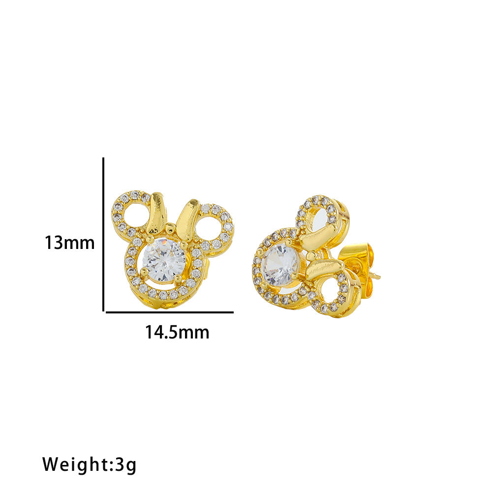 Set di collane di lusso da donna a tre pezzi con farfalla e Mickey, con catena in acciaio al titanio, intarsio di strass e catena a O