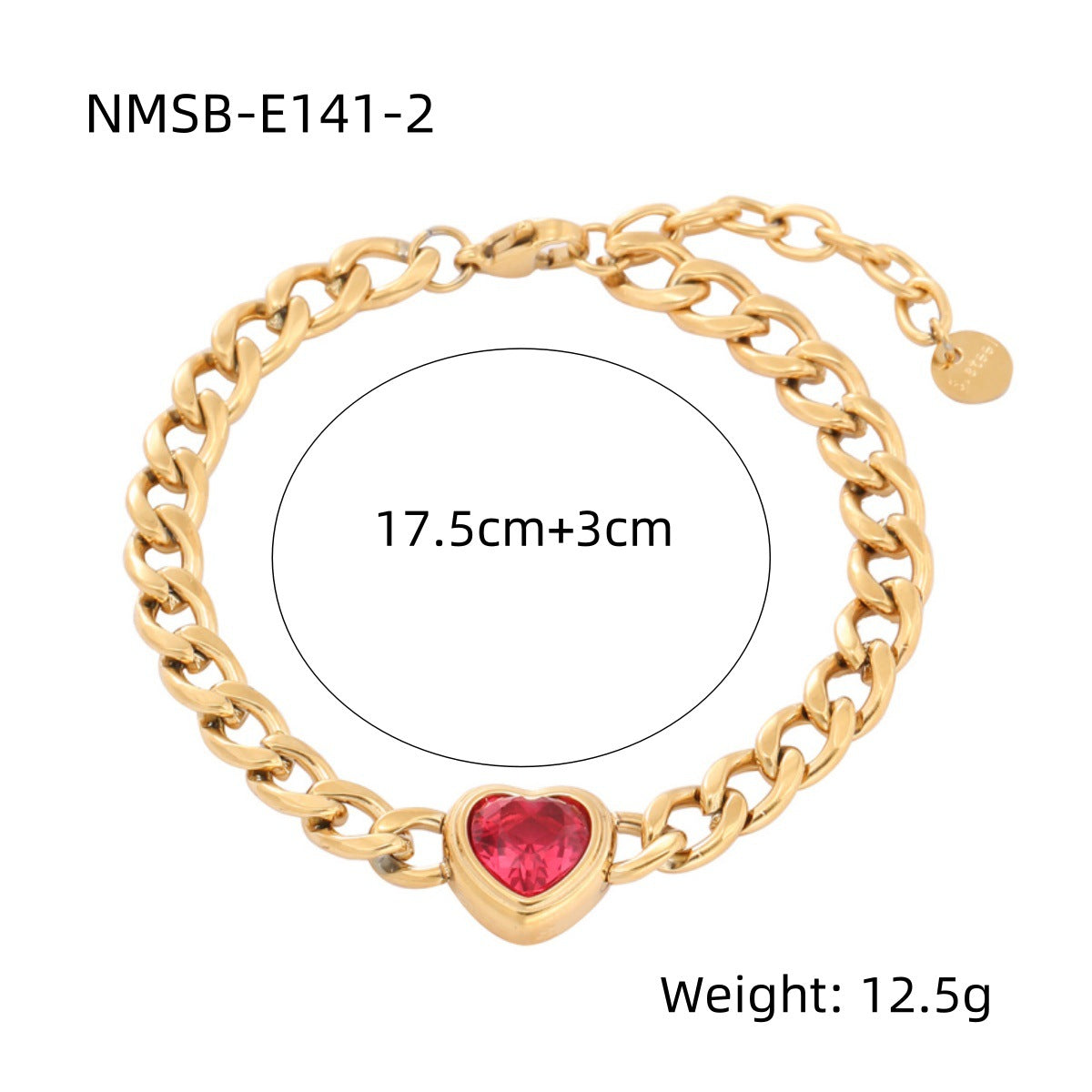 Fashionable Heart-Shaped Cubic Zirconia Titanium Steel Bracelet for Women with 18K Gold Vacuum Plating and Geometric Design
