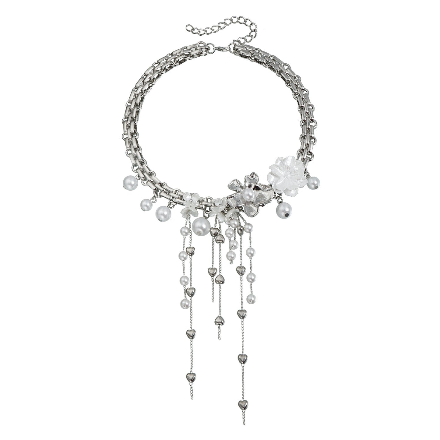 Sweet Streetwear Floral Alloy Plated Necklace with Pearl Tassel for Women