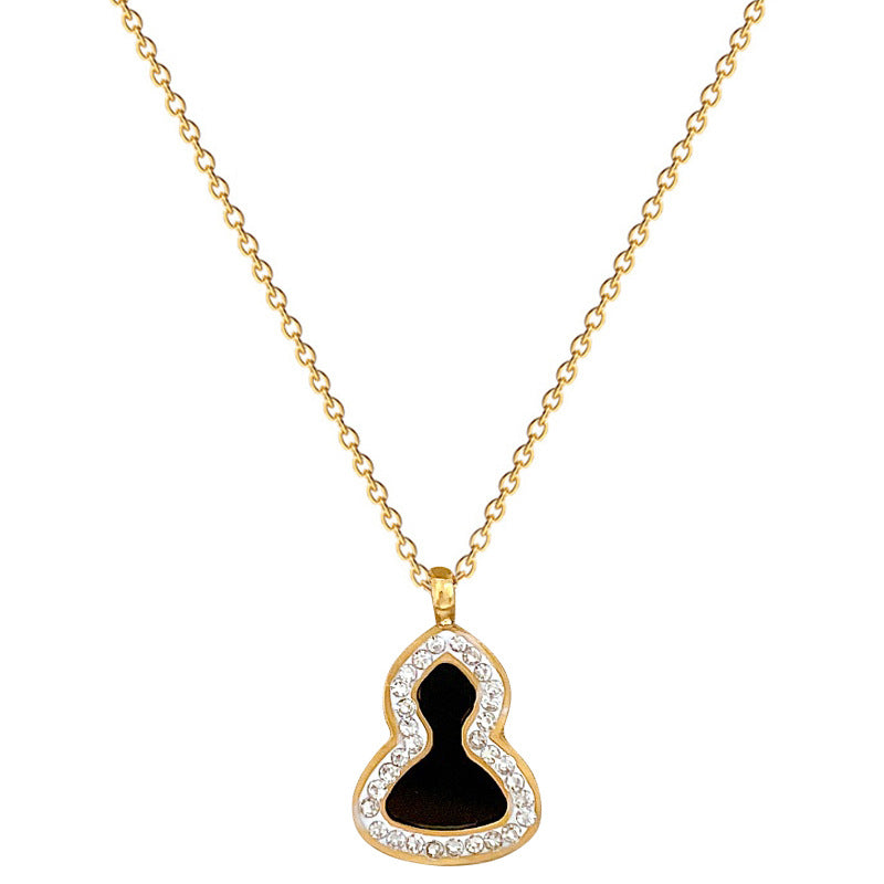 Minimalist Gourd-Shaped Full Rhinestone Titanium Steel Necklace for Women, Gold Plated Clavicle Chain