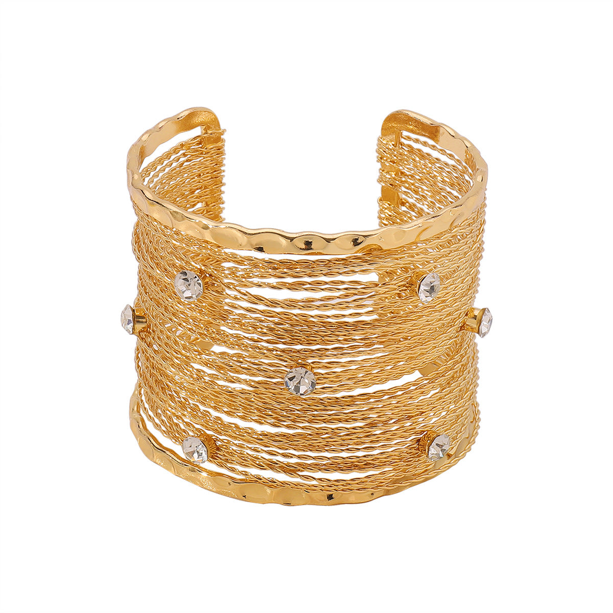 Brazalete rígido de metal texturizado geométrico estilo punk para mujer con acabado cepillado y diseño abierto ajustable