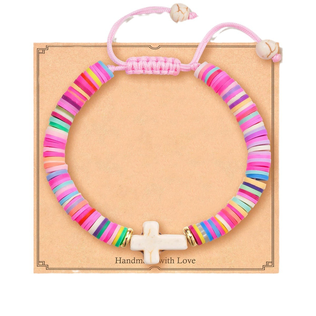 Bohemian Handmade Woven Heart Cross Resin Charm Bar Bracelet