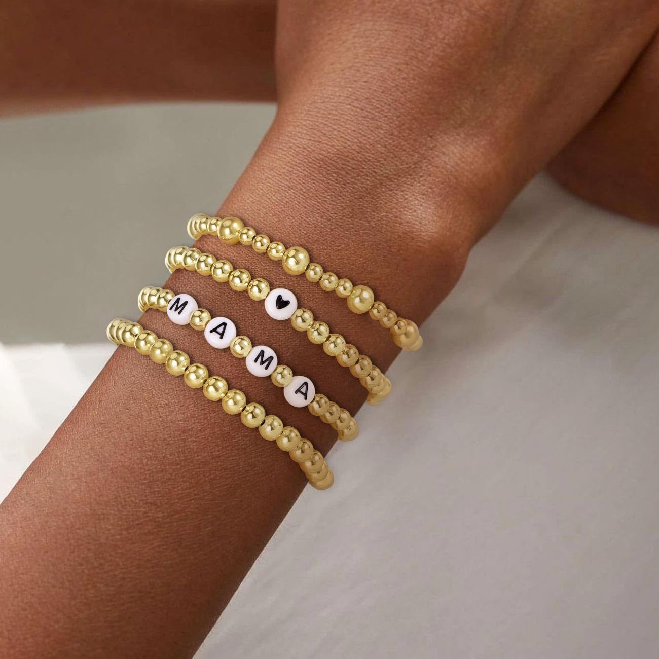 Bohemian Elegant Letter Hematite Beaded Bracelet Set for Women