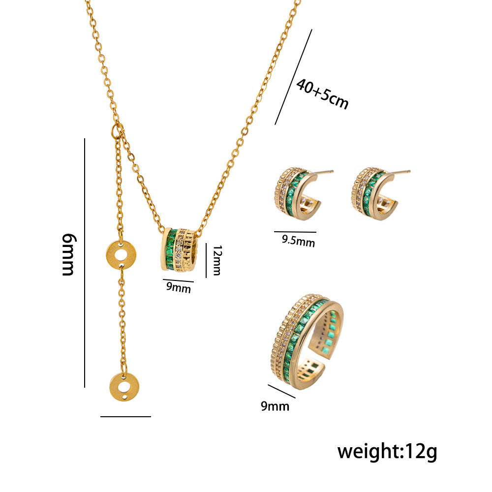 Set di collana in acciaio al titanio geometrico minimalista di lusso leggero con ciondolo in rame placcato oro 18 carati e intarsio in zircone, unisex