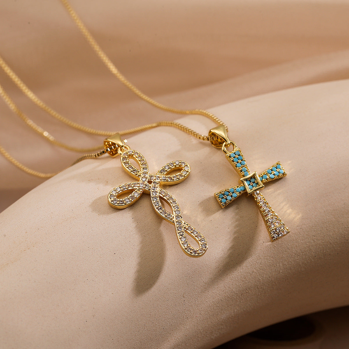 Minimalist Cross Pendant Necklace for Women in Brass with Real Gold Plating and Zircon Inlay