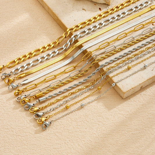 Punk Minimalist Gold Plated Stainless Steel Multi-Chain Bracelet Set for Women