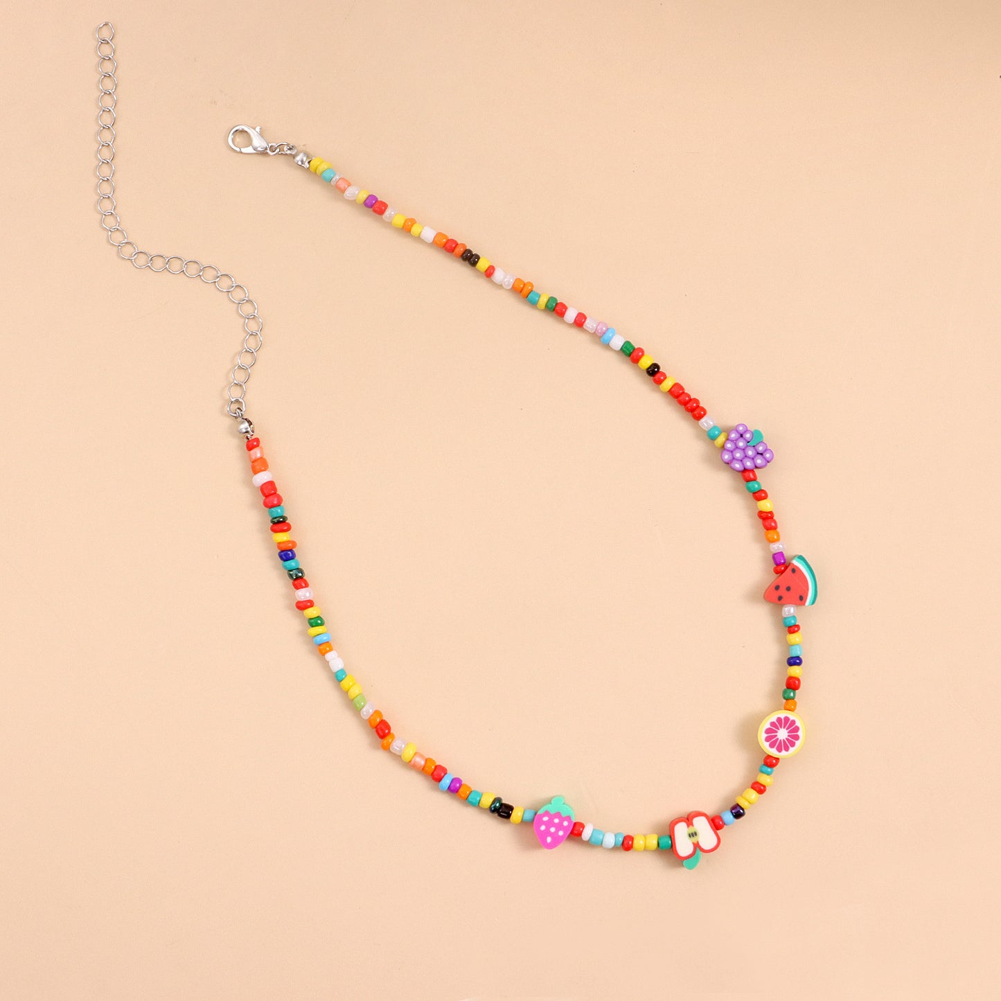 Colorful Fruit-Shaped Beaded Necklace for Women with Lemon and Watermelon Motifs, Fashionable and Cute Pendant Jewelry