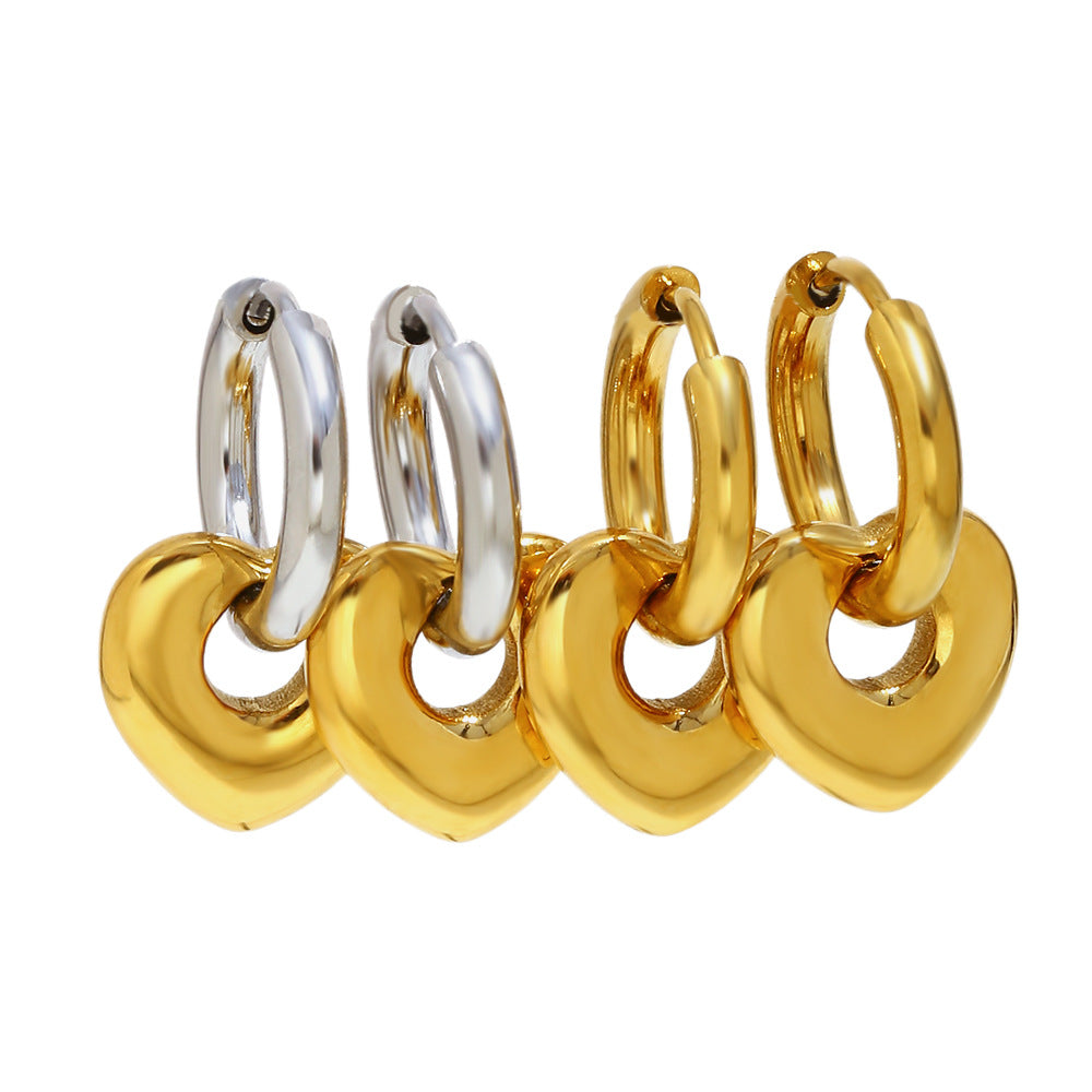 Elegantes pendientes de acero inoxidable con forma de corazón hueco y baño de oro de 18 quilates al vacío para mujer