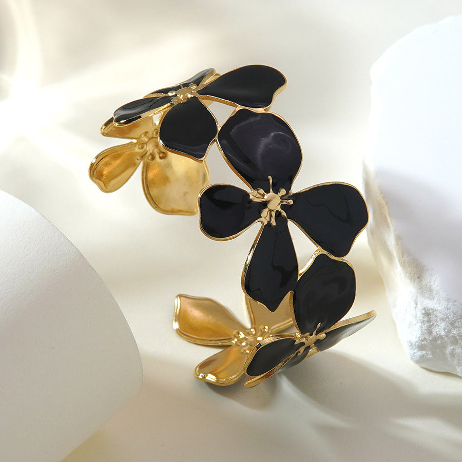 Minimalist Elegant Floral Drip Oil Stainless Steel Bracelet