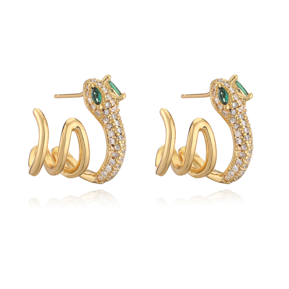 Minimalist Snake-Shaped Copper Earrings with 18K Gold Plating and Zircon Inlay for Women