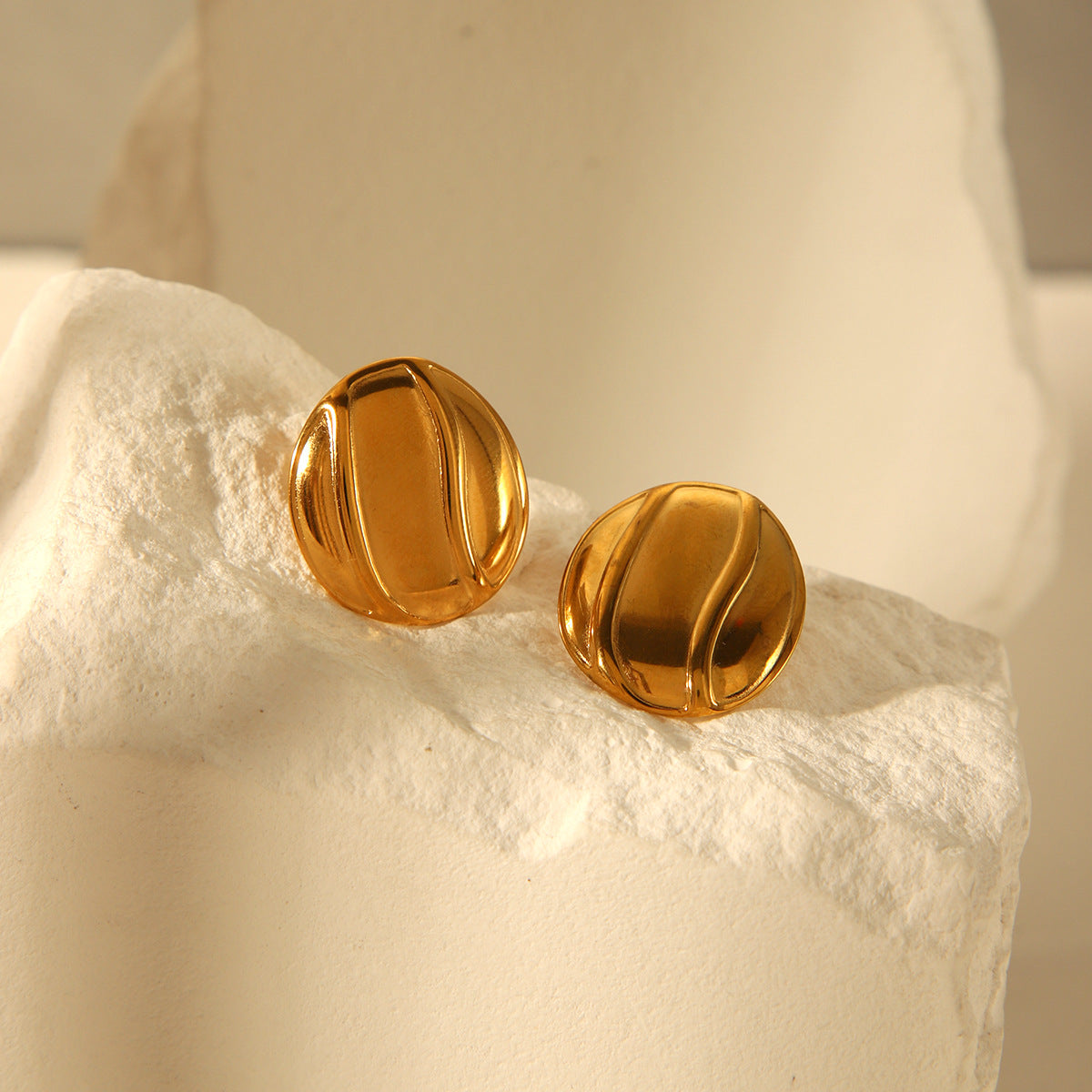 Minimalist Geometric Stainless Steel Stud Earrings with 18K Gold Plating, Smooth Round Hypoallergenic Ear Studs
