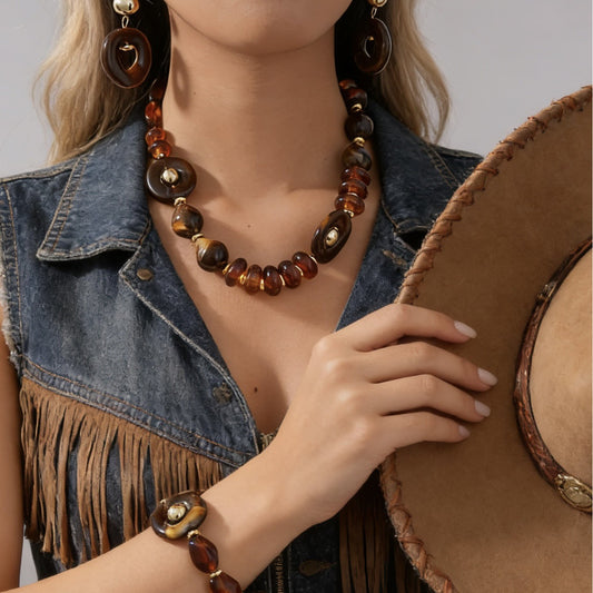 Collar de acrílico geométrico redondo minimalista étnico vintage para mujer