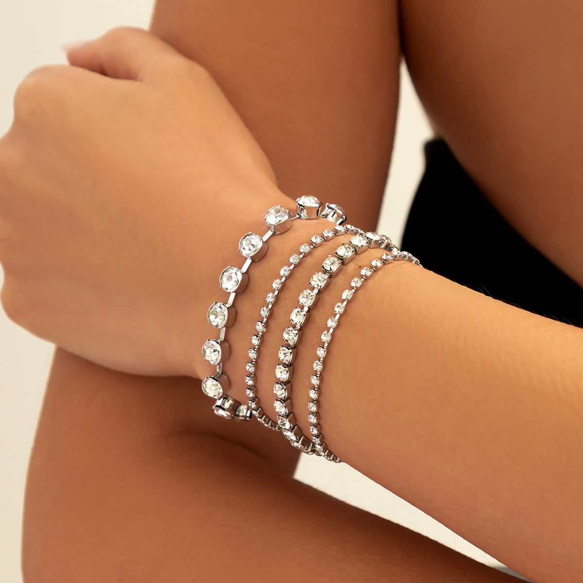 Retro Geometric Alloy Bracelet Set with Cross Chain and Tassel Accents for Women