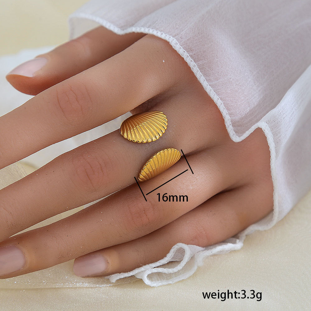 Anello Minimalista a Forma di Foglia in Acciaio Inossidabile Placcato Oro 18K da Donna e da Uomo