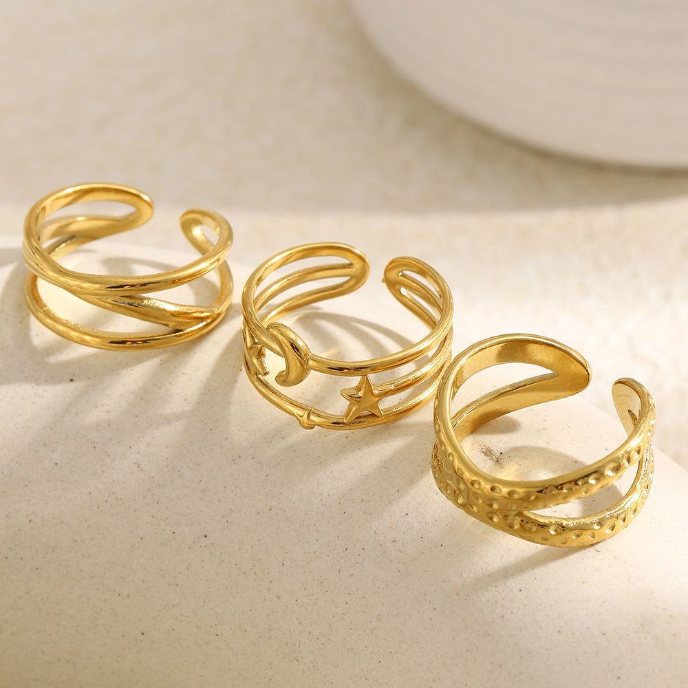 Minimalist 18K Gold Plated Stainless Steel Star Geometric Open Ring for Women