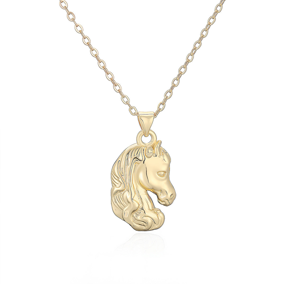 Minimalist Hip-hop 18K Gold Plated Brass Geometric Horse Pendant Necklace for Women