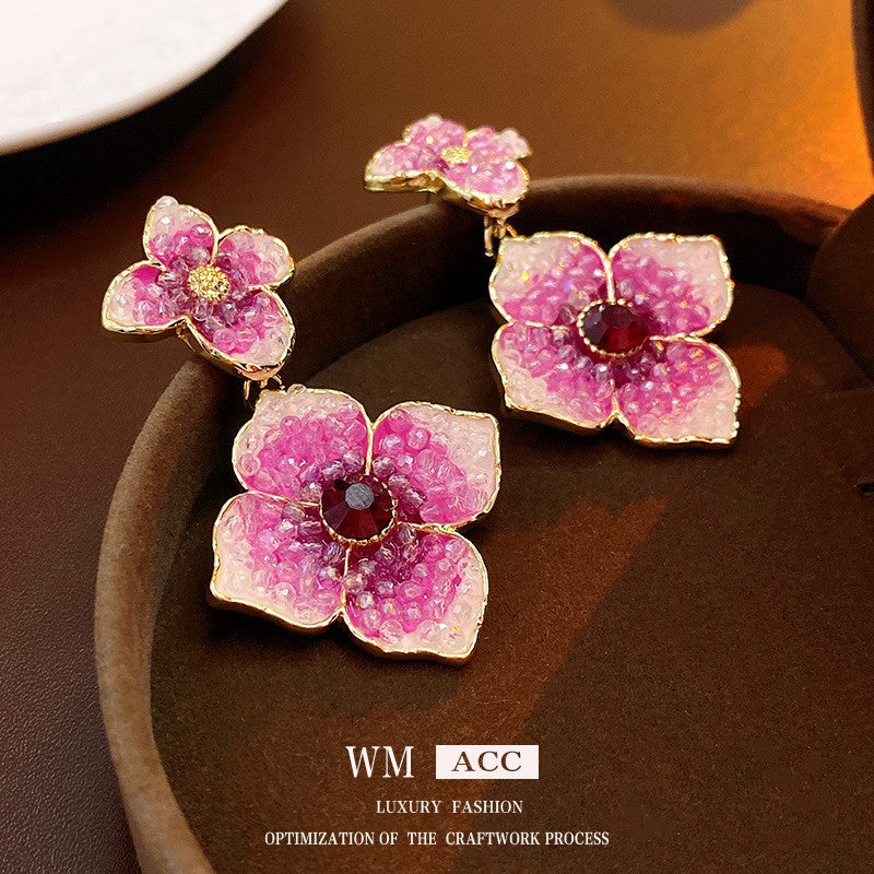 Vintage Palace Style Oval Floral Earrings in Copper with Electroplated Finish and Steel Posts for Women