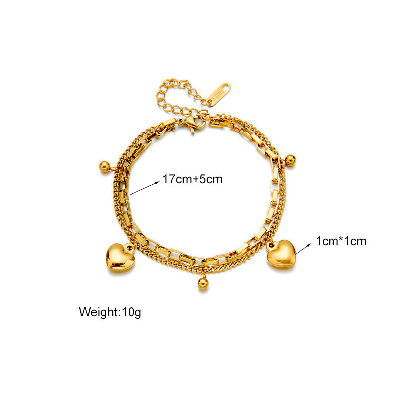 Bracciale Minimalista in Acciaio al Titanio a Strati con Ciondolo a Cuore, Cerchio, Sorriso, Farfalla e Occhio