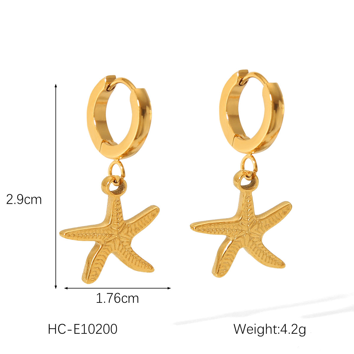 INS Style Crab and Starfish Shell-Shaped Earrings for Women in Titanium Steel with 18K Gold Plating