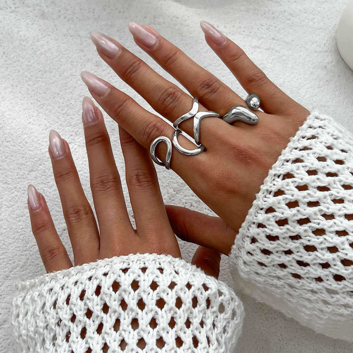 Minimalist Geometric Teardrop Alloy Plated Open Ring for Women