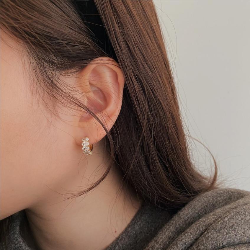 Minimalist Geometric Letter Stud Earrings in 925 Sterling Silver with Rhinestone Inlay